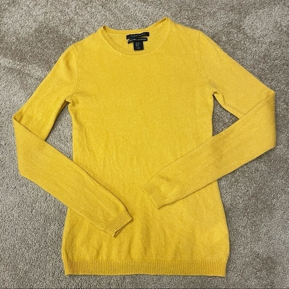 TAHARI Pure Luxe 100% Cashmere Sweater Golden/mustered Yellow Cozy Warm Comfy - Picture 6 of 10